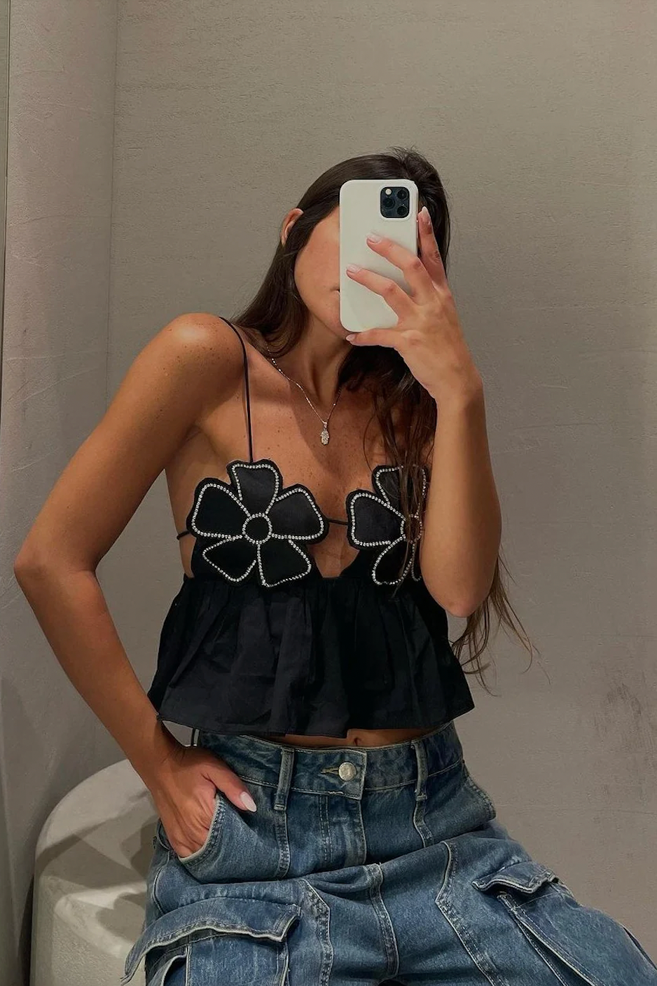 Sabrina - Rhinestone Studded Crop Top