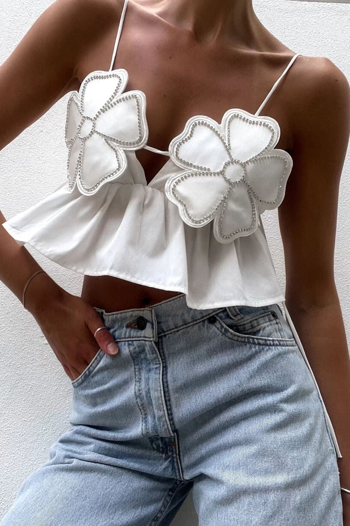 Sabrina - Rhinestone Studded Crop Top