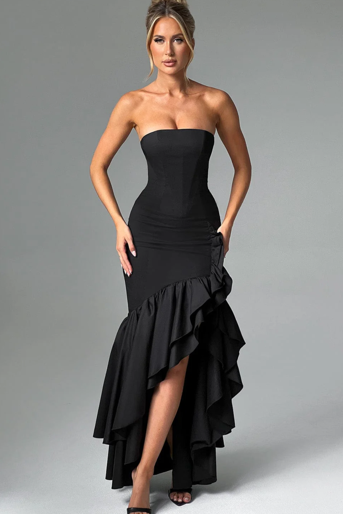 Imma - Ruffle Slit Maxi Dress