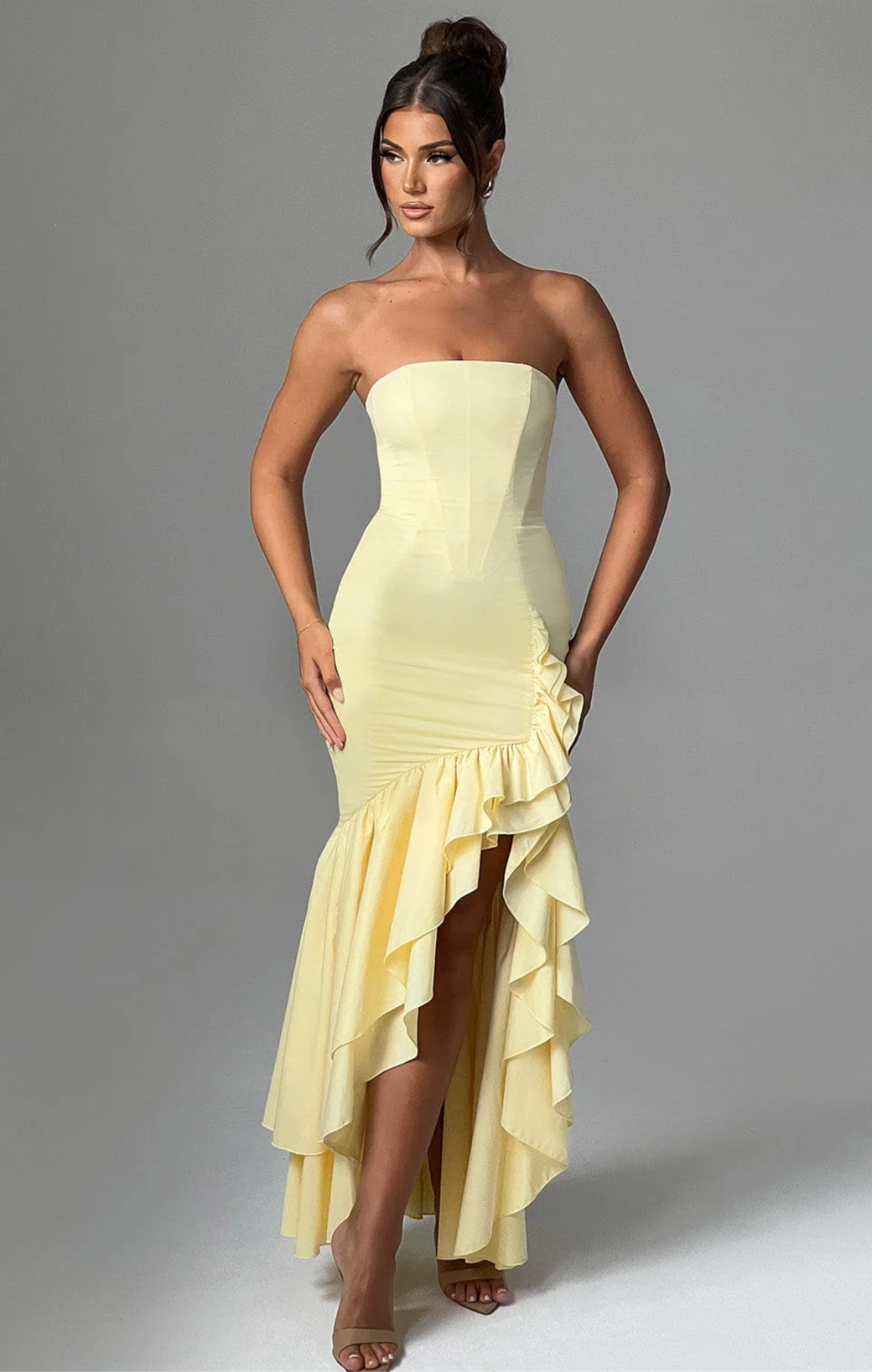 Imma - Ruffle Slit Maxi Dress