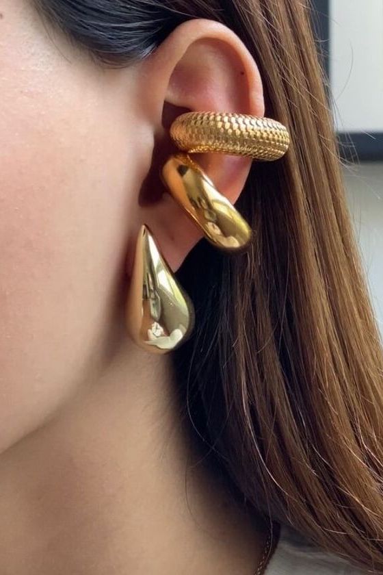 Drop - Pleated Gold Hoops