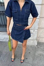 Elisa - Denim Cropped-Top & Skirt Two-Piece Set