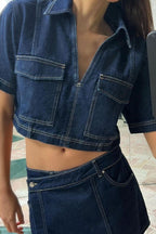 Elisa - Denim Cropped-Top & Skirt Two-Piece Set