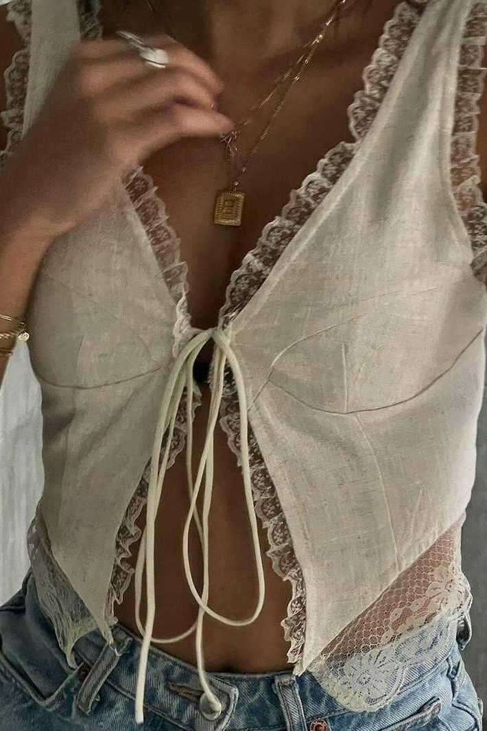 Tsina - Front Tie-Top with Lace Trims