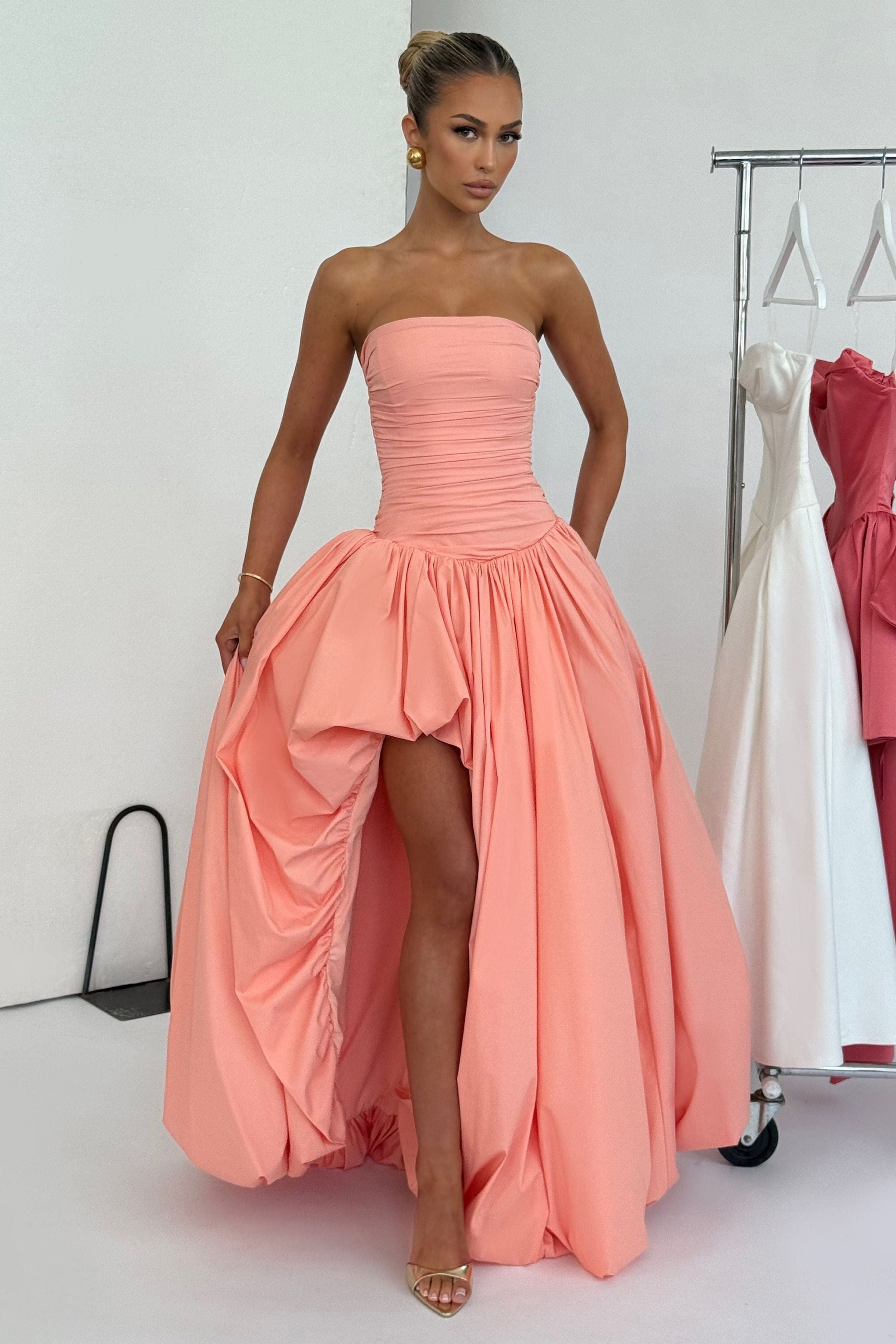 Julia - Satin Ruffle Maxi Dress