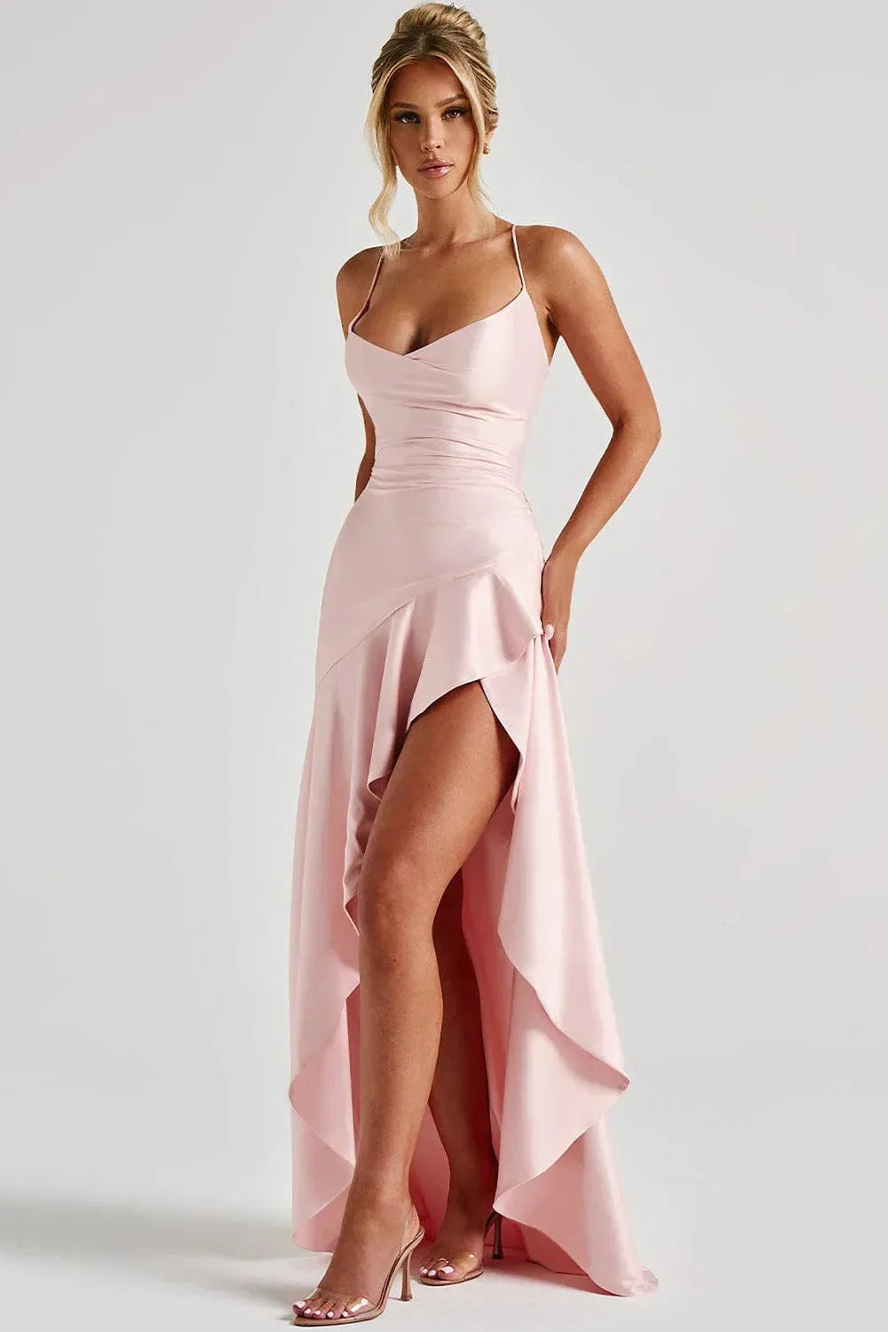 Olivia - Satin Ruffle Maxi Dress