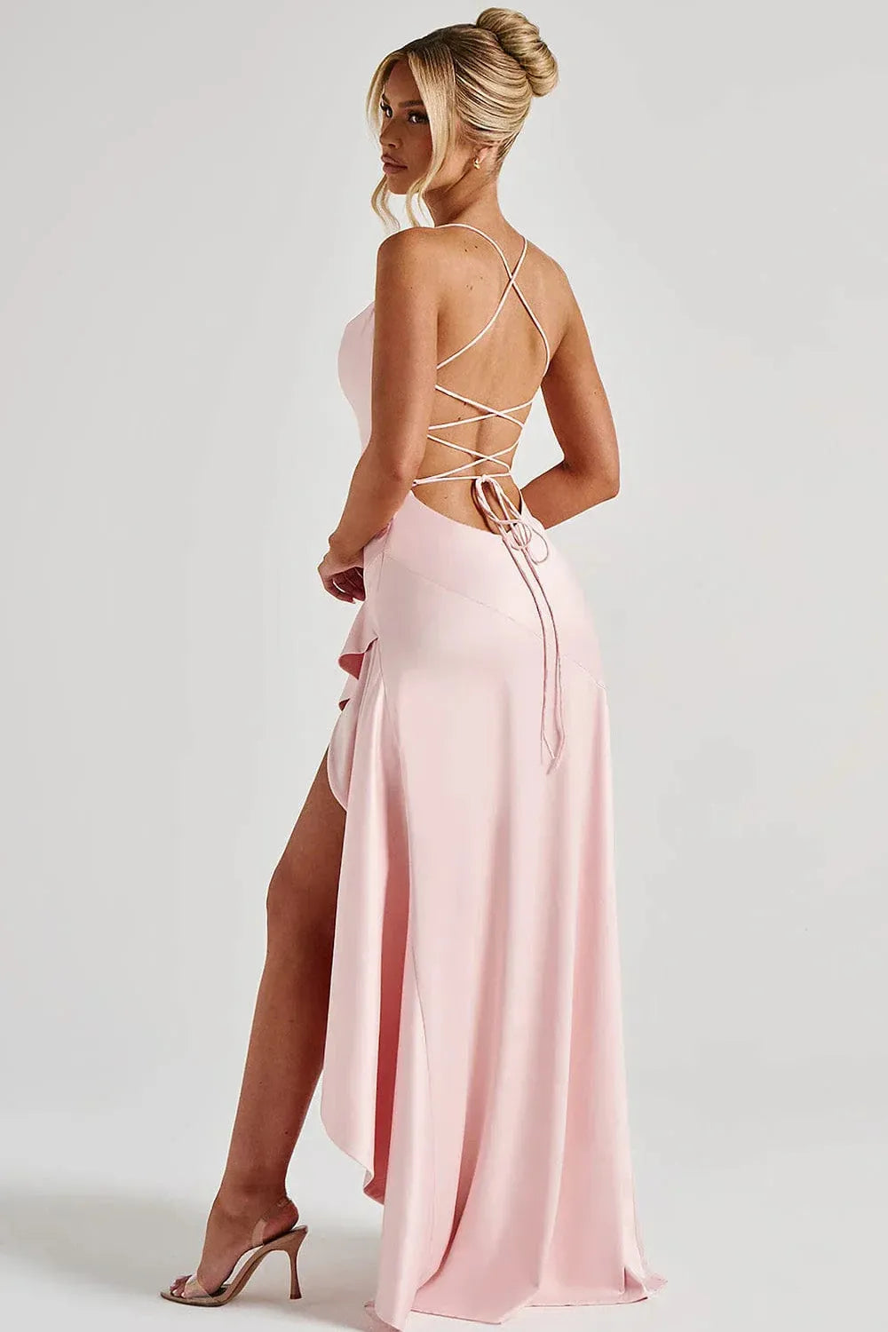 Olivia - Satin Ruffle Maxi Dress