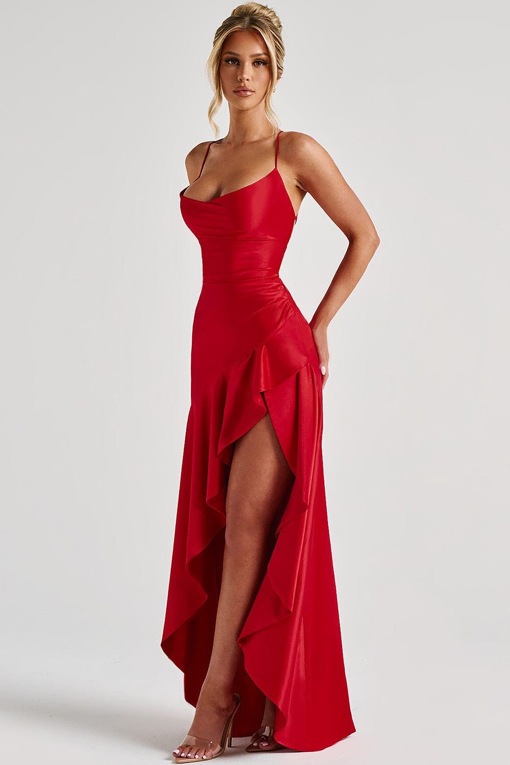 Olivia - Satin Ruffle Maxi Dress
