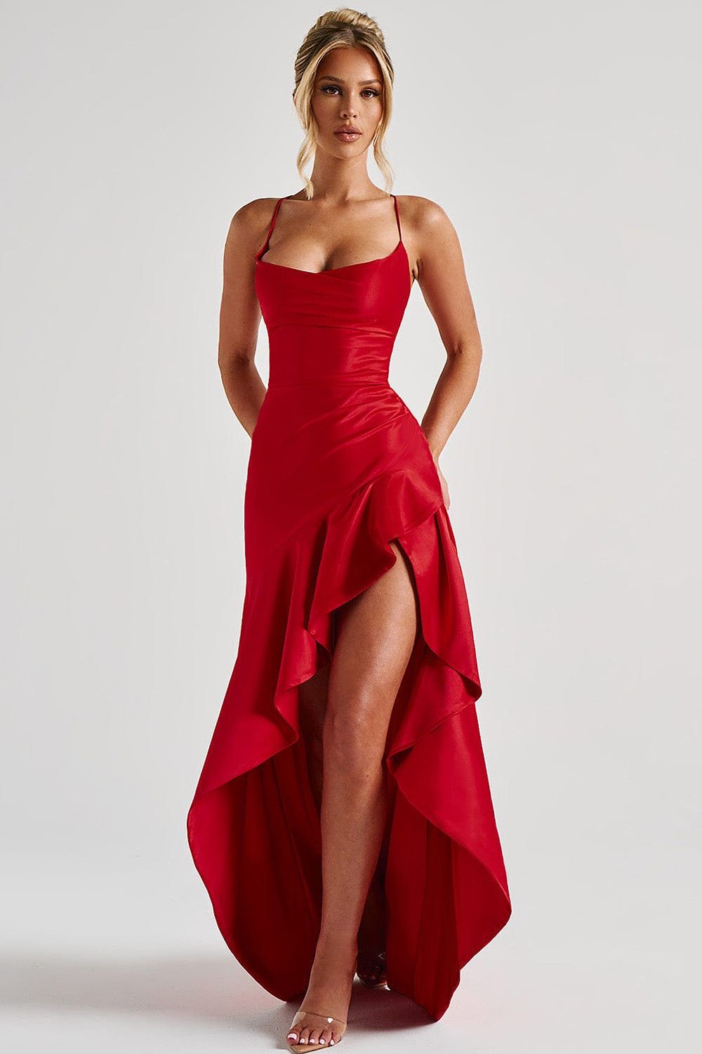 Olivia - Satin Ruffle Maxi Dress
