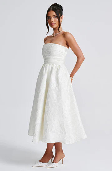 Paula - Strapless Jacquard Midi Dress